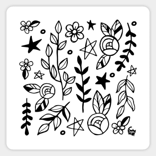 Black & White Nature Doodle Magnet